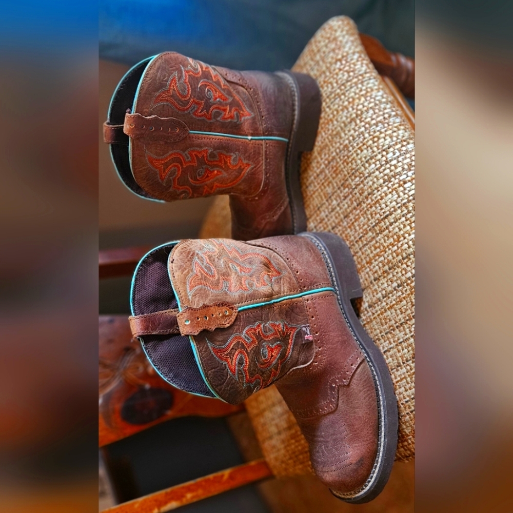 Brown Embroidered Heeled Boots